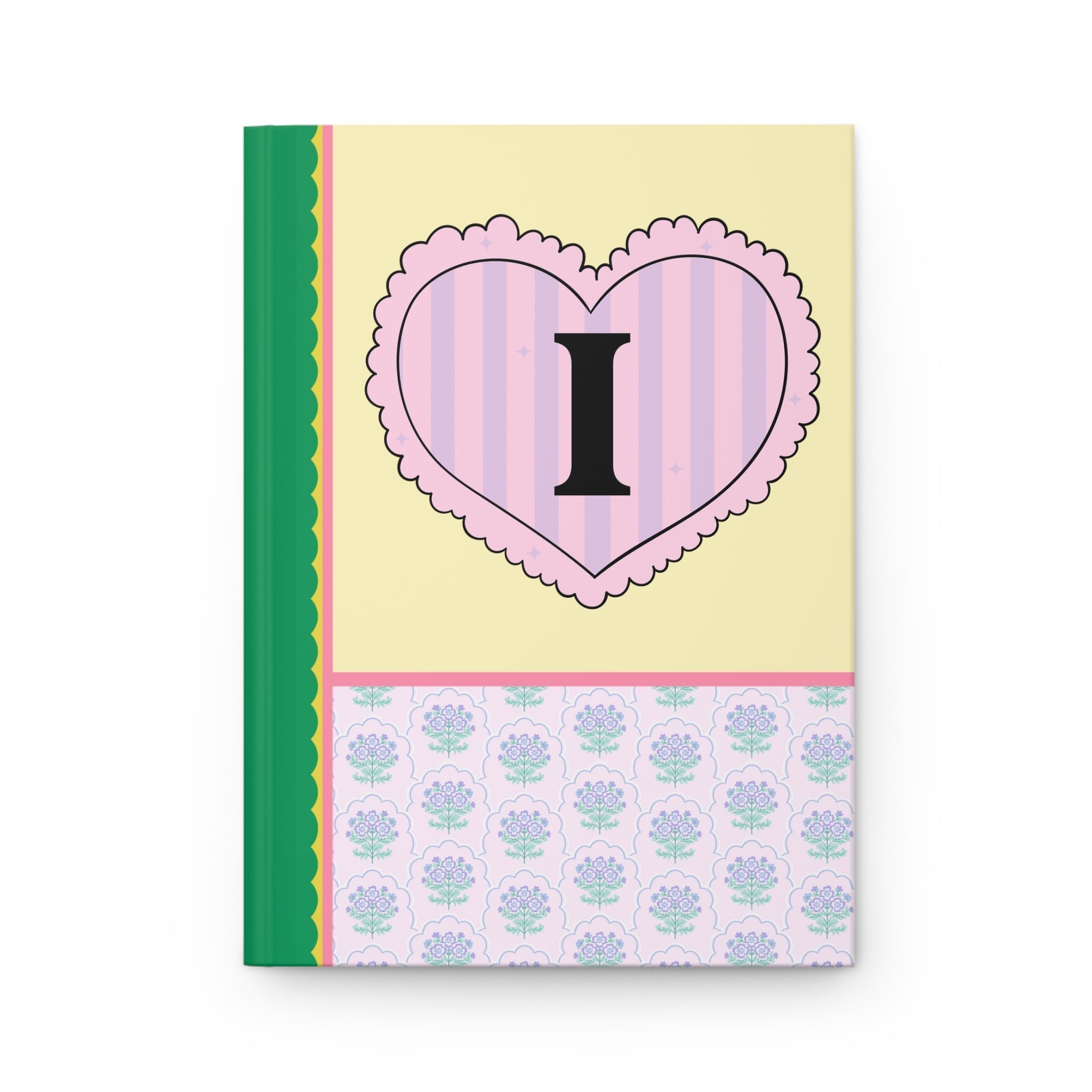 Colorful Floral Notebook with Initial for Best Friend or Sister, Cute Striped Floral Journal with Heart, Cute Retro Notebook with Letter: I