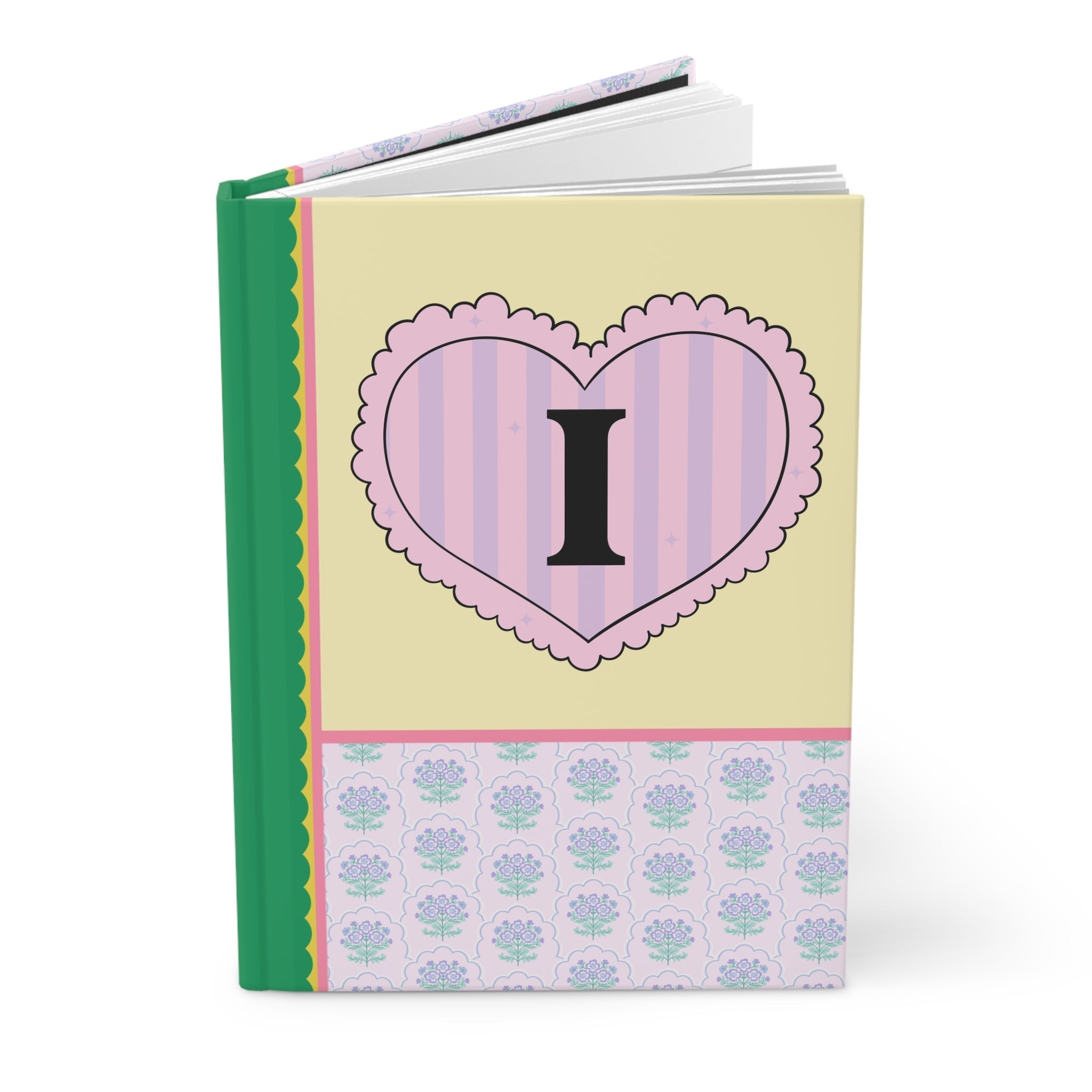 Colorful Floral Notebook with Initial for Best Friend or Sister, Cute Striped Floral Journal with Heart, Cute Retro Notebook with Letter: I