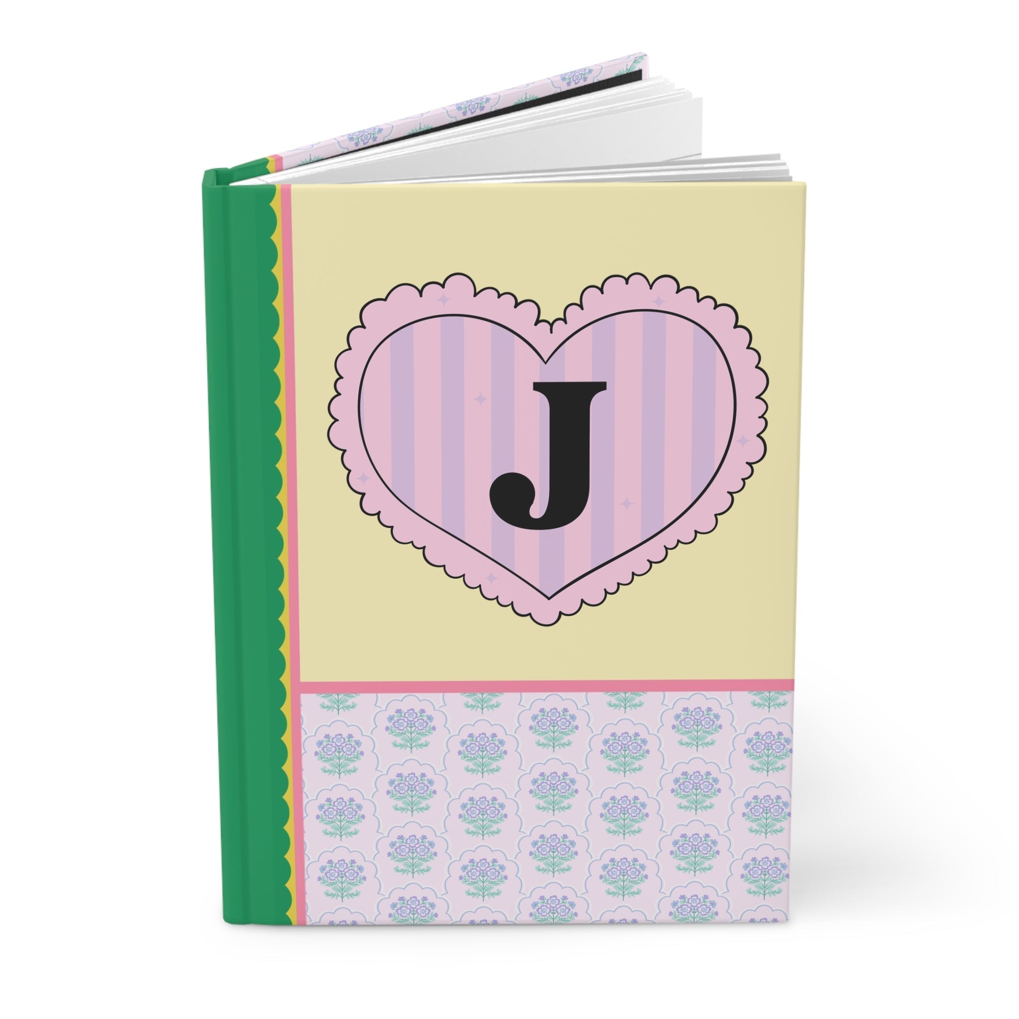Colorful Floral Notebook with Initial for Best Friend or Sister, Cute Striped Floral Journal with Heart, Cute Retro Notebook with Letter: J