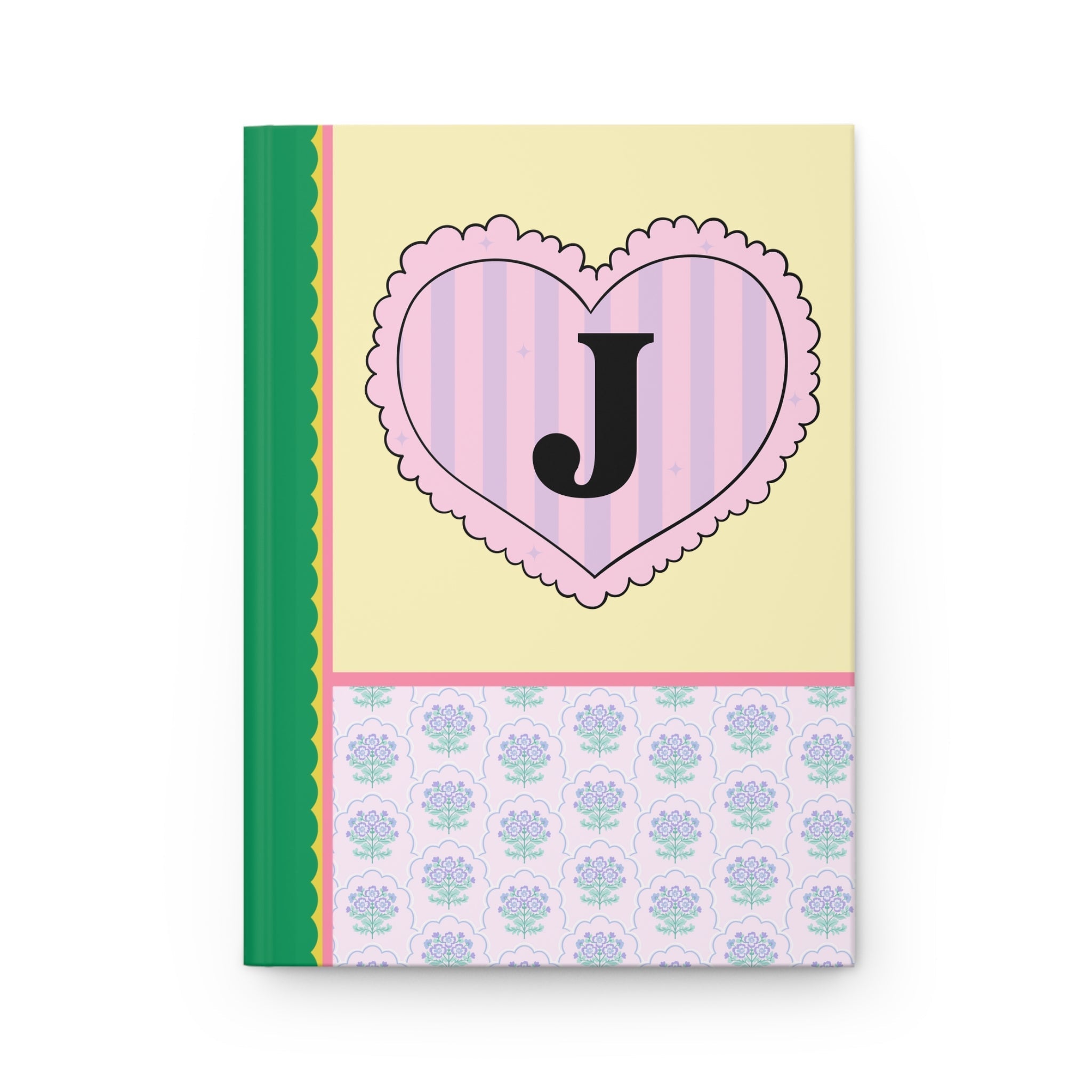 Colorful Floral Notebook with Initial for Best Friend or Sister, Cute Striped Floral Journal with Heart, Cute Retro Notebook with Letter: J