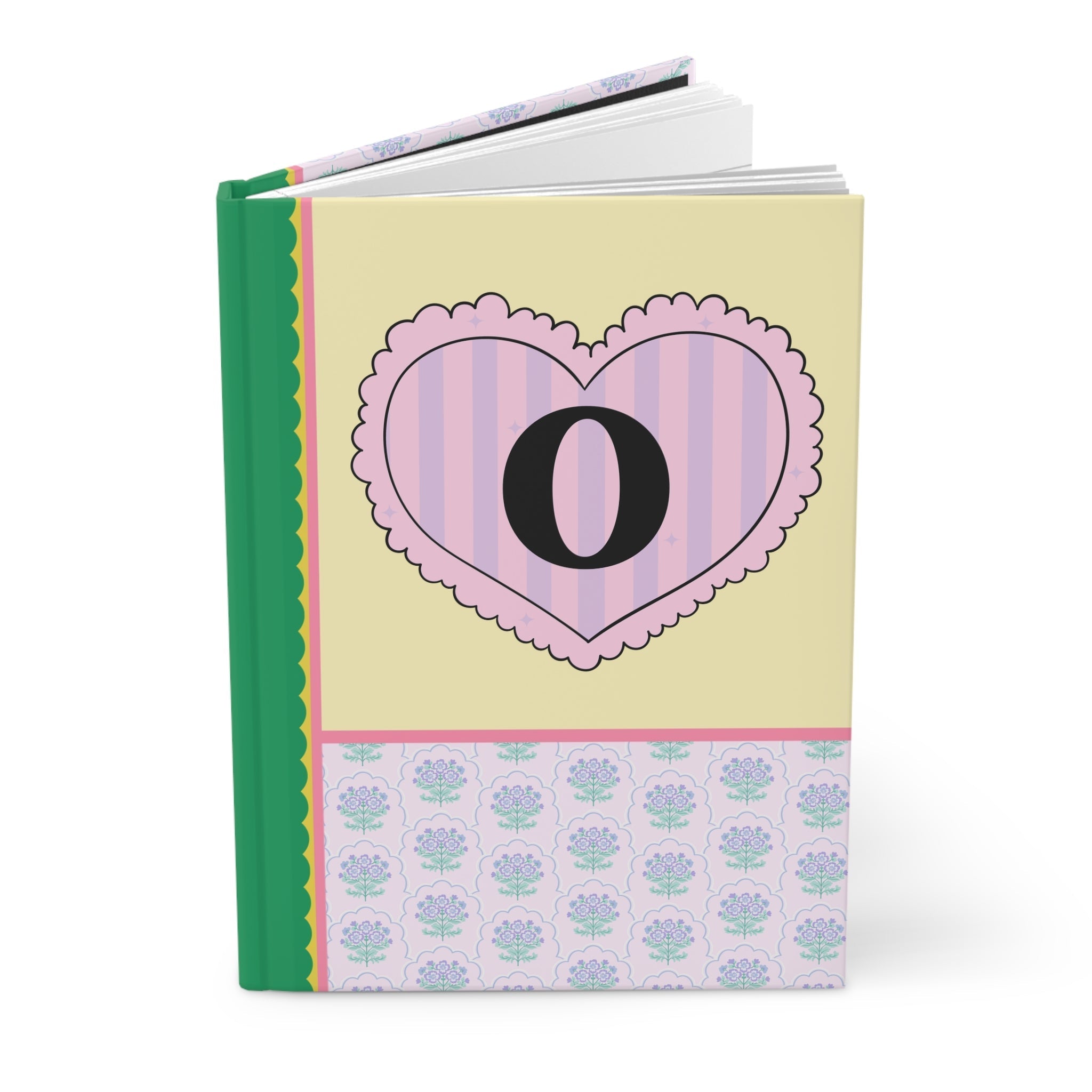 Colorful Floral Notebook with Initial for Best Friend or Sister, Cute Striped Floral Journal with Heart, Cute Retro Notebook with Letter: O
