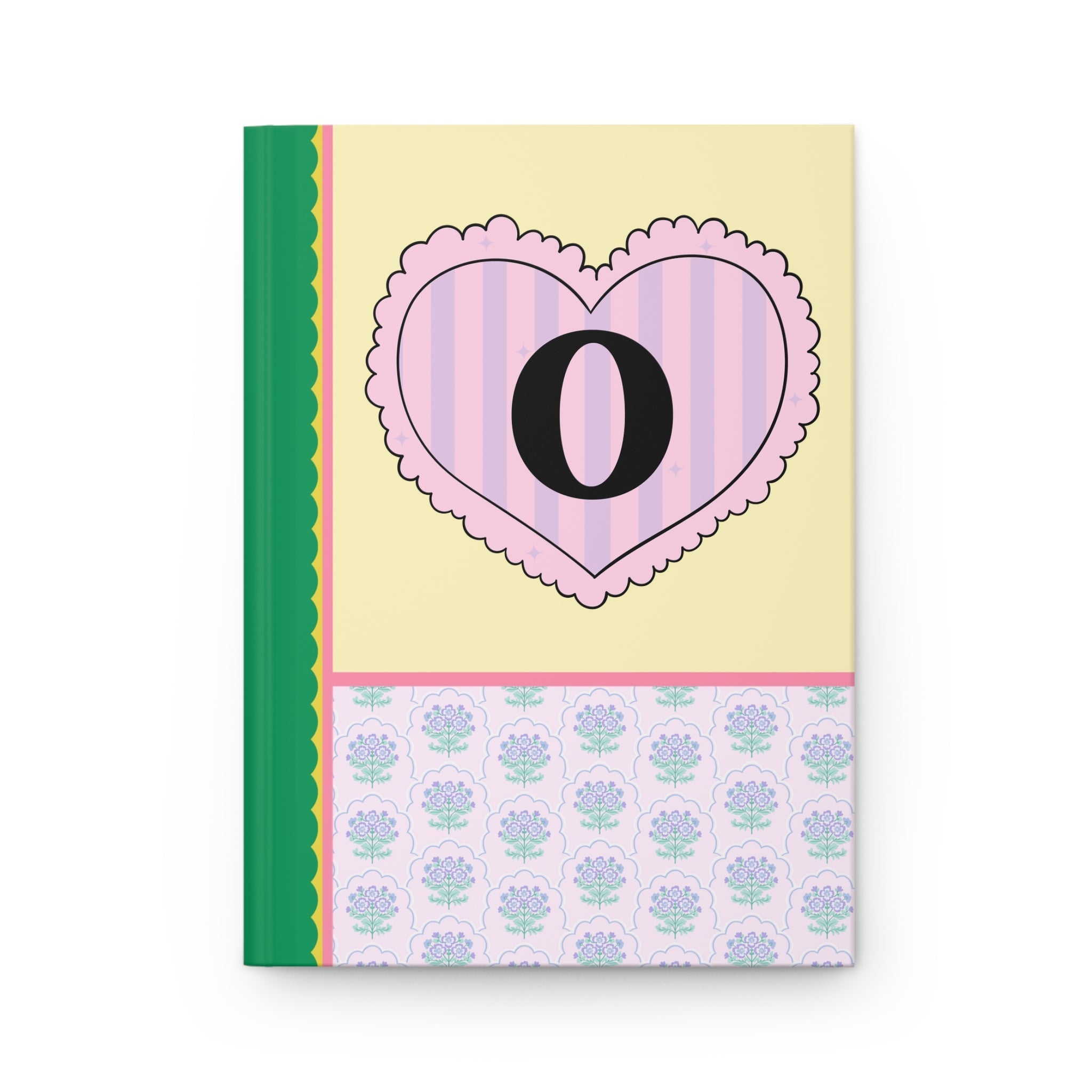 Colorful Floral Notebook with Initial for Best Friend or Sister, Cute Striped Floral Journal with Heart, Cute Retro Notebook with Letter: O