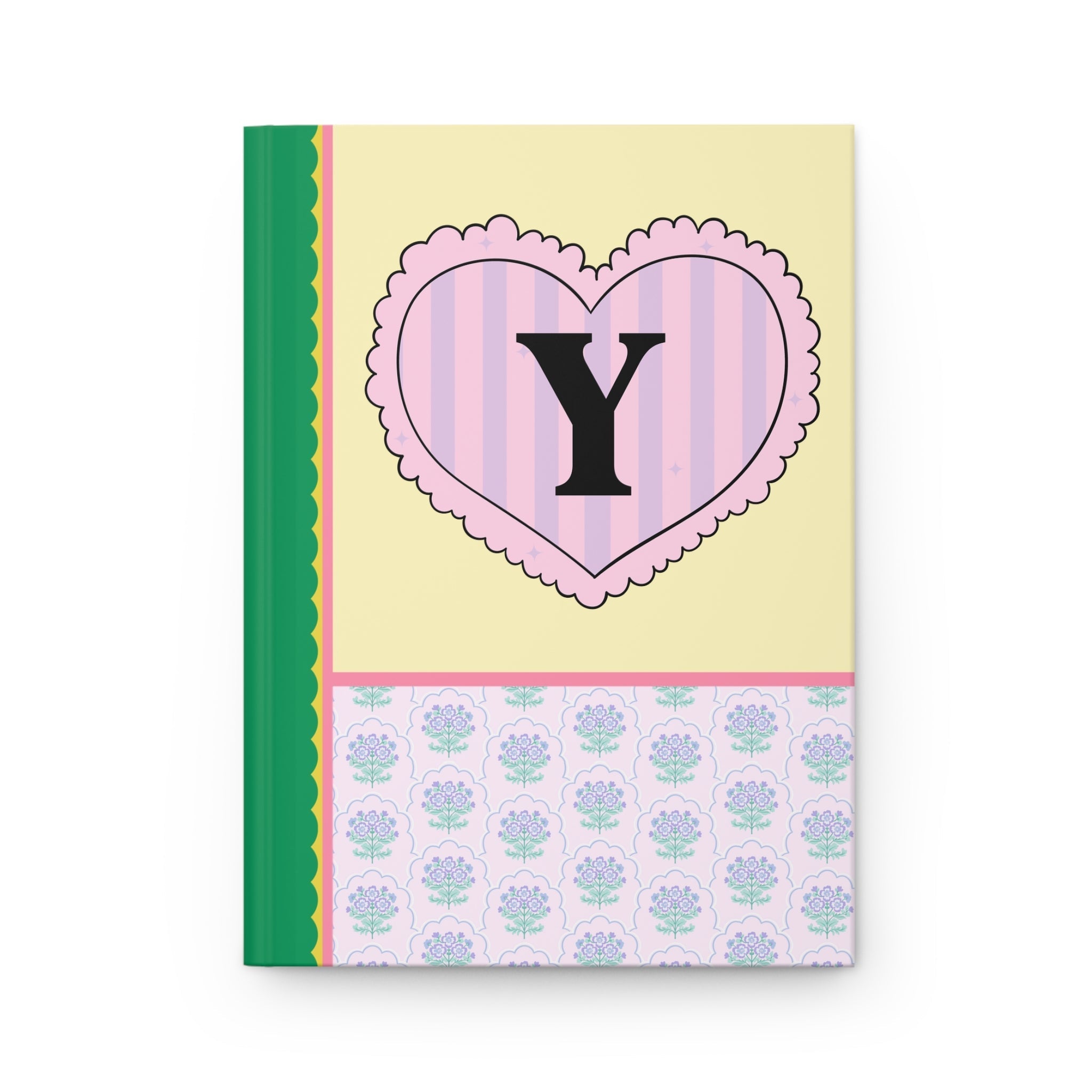 Colorful Floral Notebook with Initial for Best Friend or Sister, Cute Striped Floral Journal with Heart, Cute Retro Notebook with Letter: Y