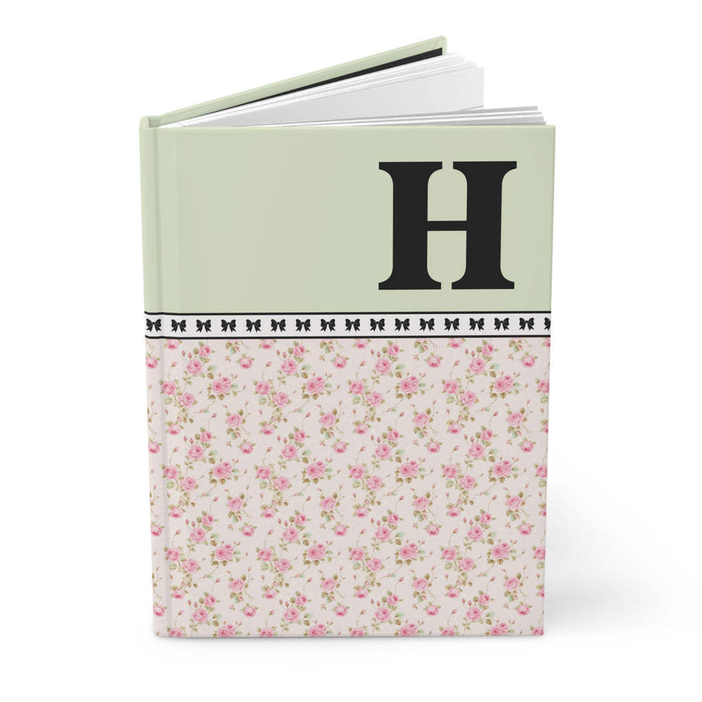 Pink Floral Notebook with Initial and Bows: H
