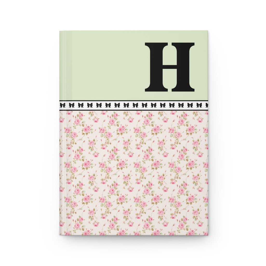 Pink Floral Notebook with Initial and Bows: H