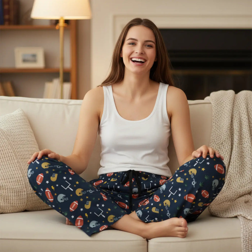 Cozy Women's Pajama Pants with Football Pattern - Perfect for Game Day!