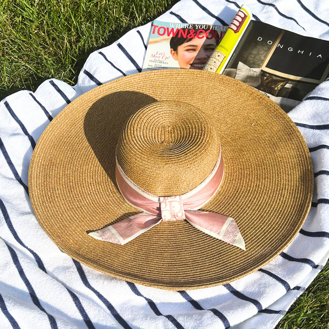 Trotter Pink Vintage Silk Scarf Perfect Straw Sun Hat