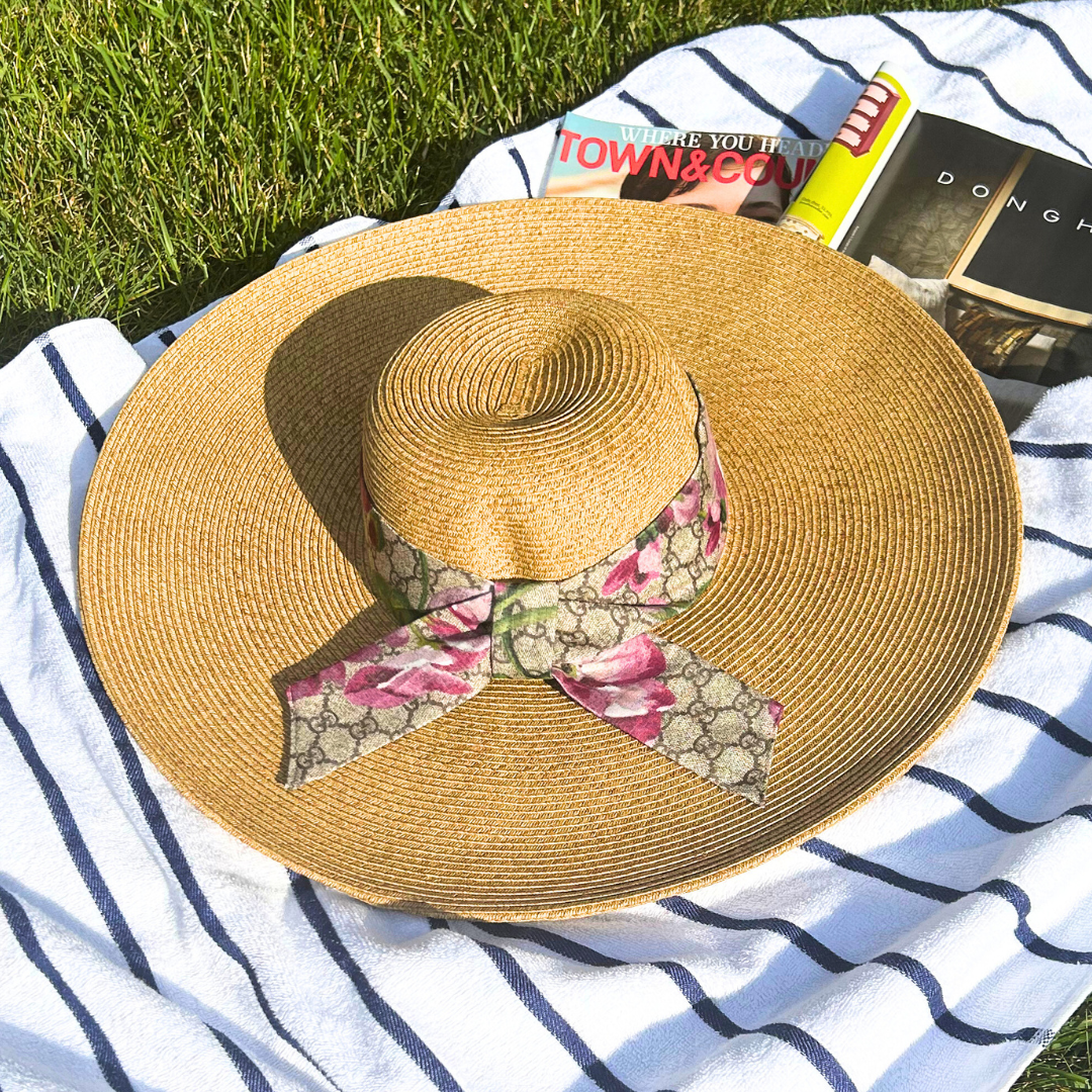 GG Logo Blooms Pink Perfect Straw Sun Hat