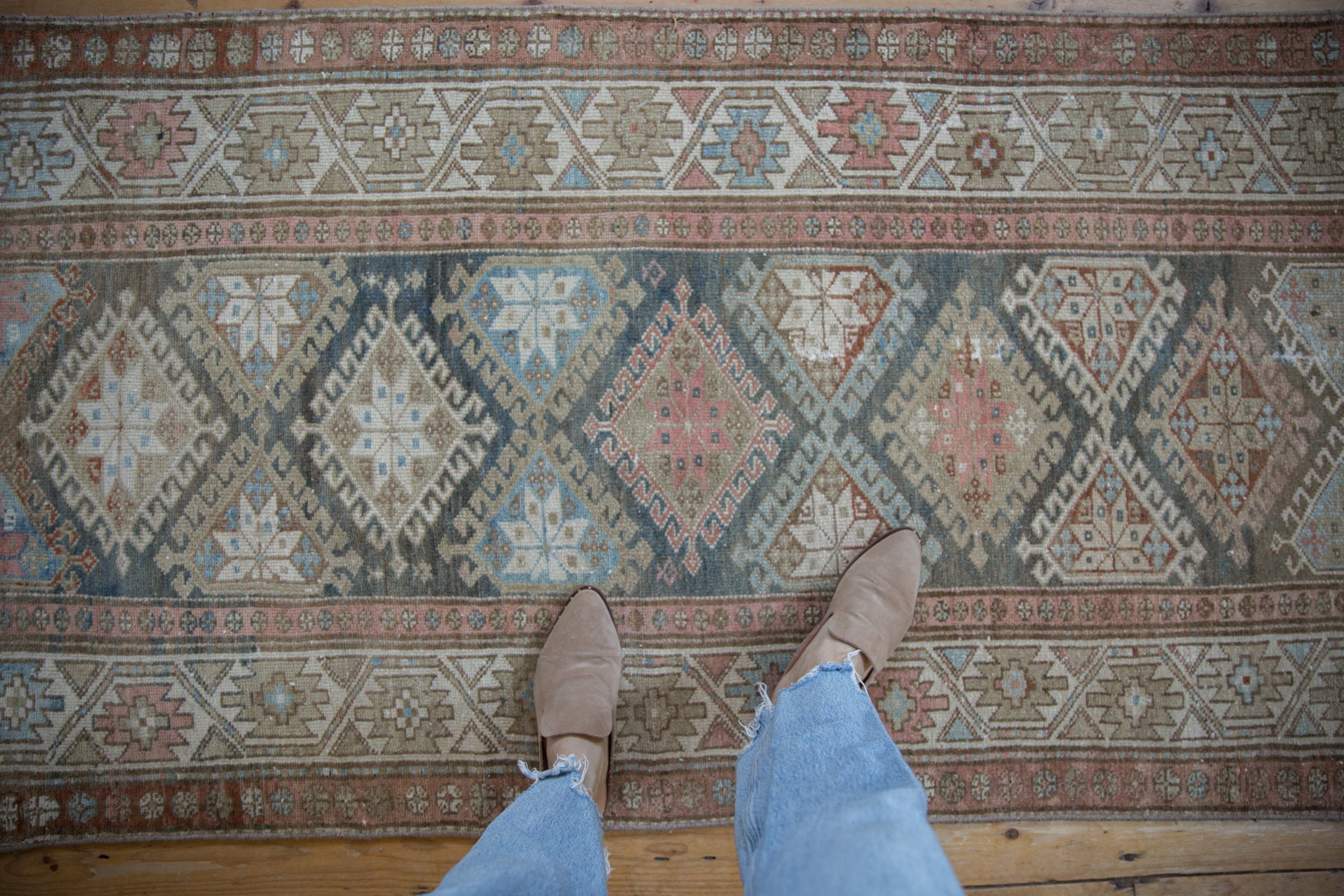 3.5x15.5 Vintage Distressed Hamadan Rug Runner