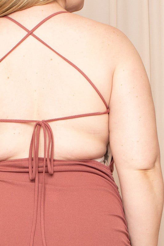 CRISS CROSS OPEN BACK PLUS SIZE MINI DRESS