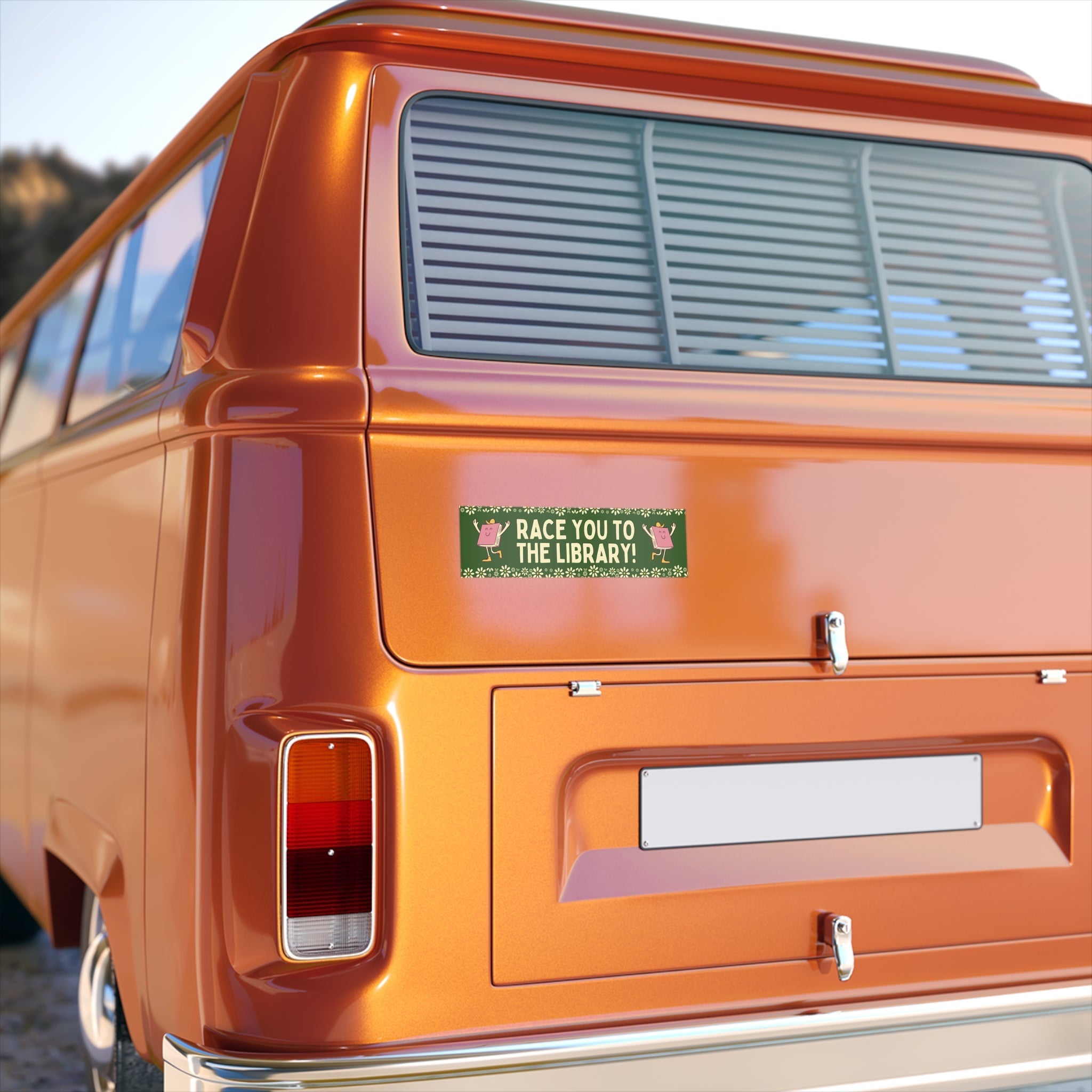 Cute Book Lover Bumper Sticker: Race You To The Library!