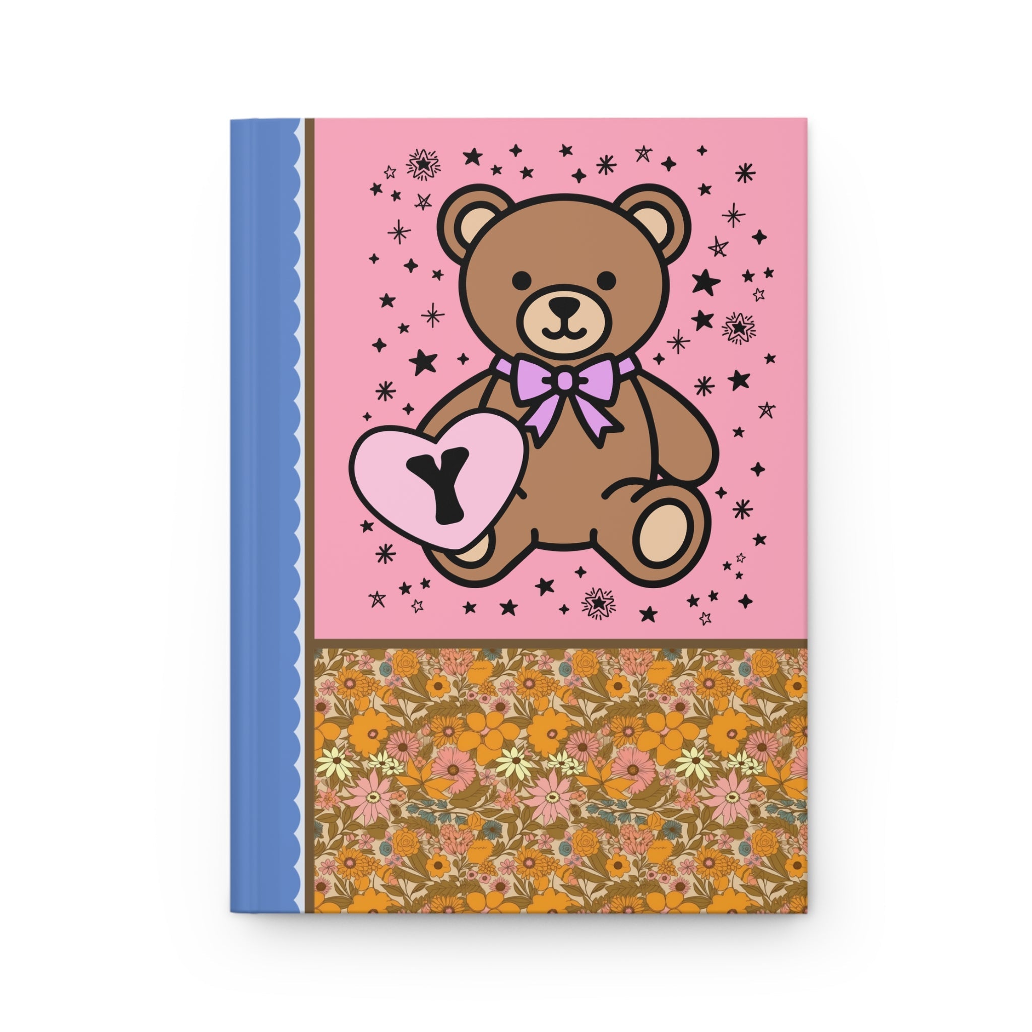Cute Floral Initial Notebook with Cottagecore Bear Holding a Heart: Y