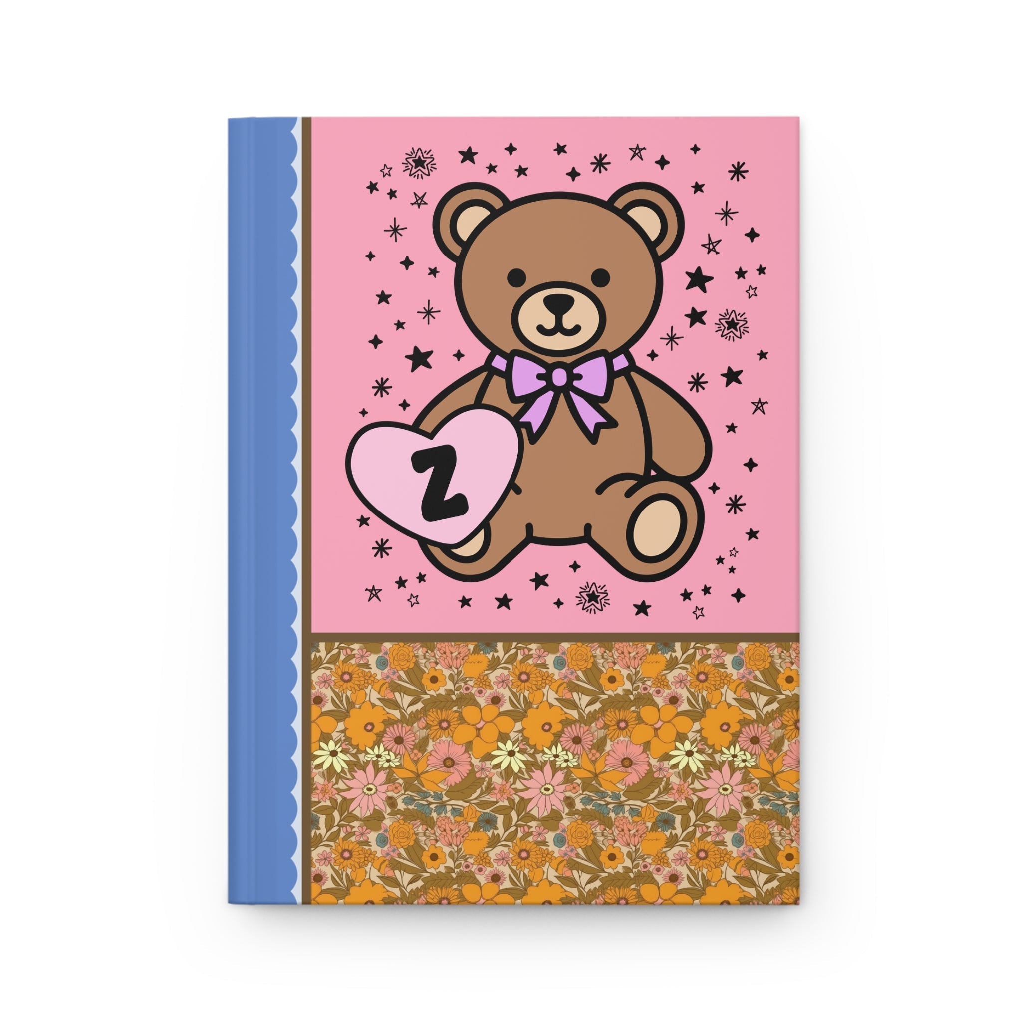 Cute Floral Initial Notebook with Cottagecore Bear Holding a Heart: Z