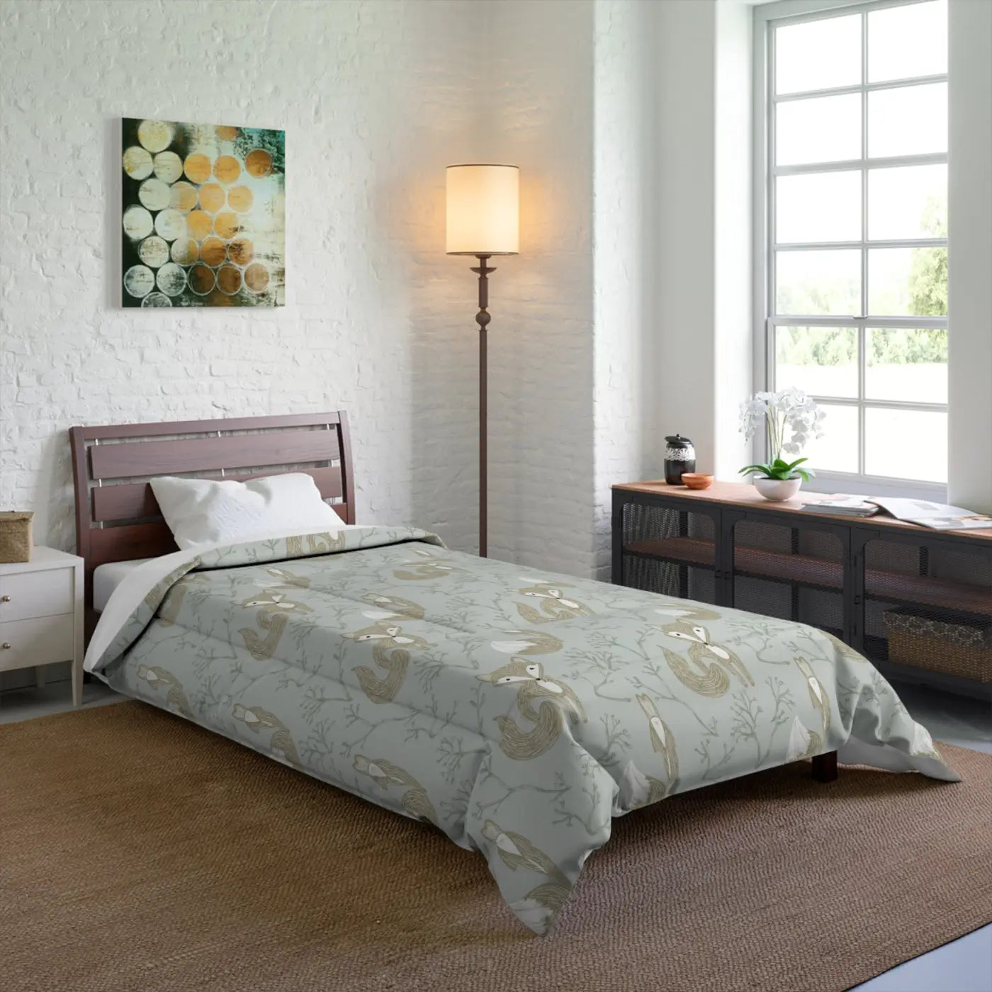 Eco-Friendly Teal Comforter - Cute Fox Polyester - DipaliZ