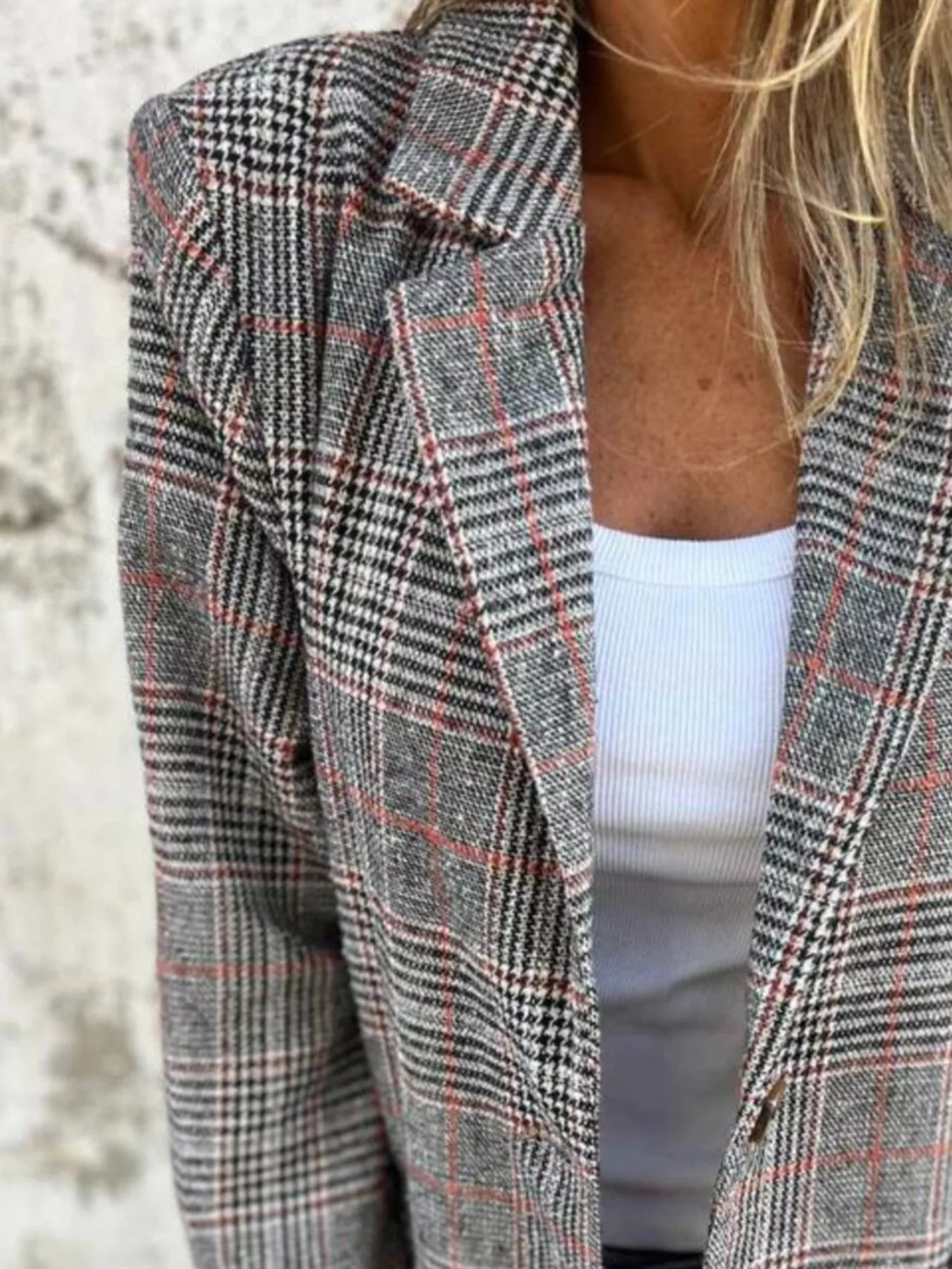 Full Size Plaid Single-Breasted Long Sleeve Blazer