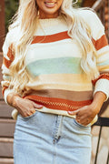 Stripe Colorblock Crewneck Drop Shoulder Sweater