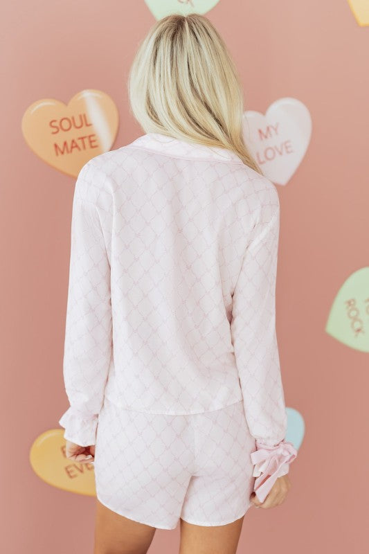 Bow Tie Lattice Top and Shorts Pajama Set