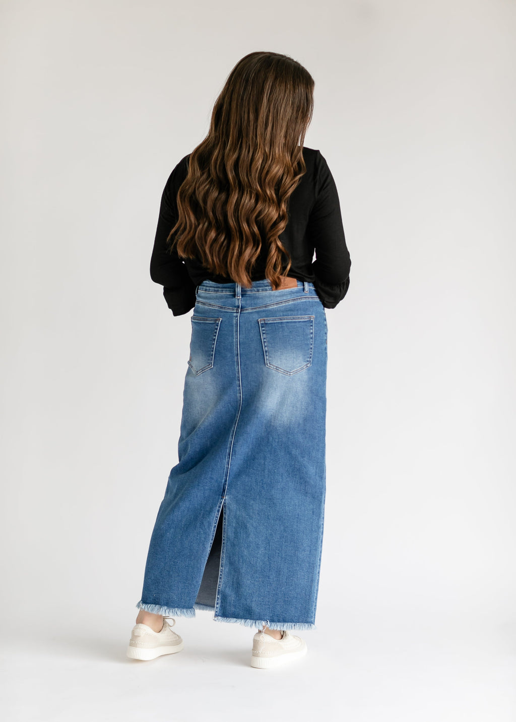 Dakotah Raw Hem Long Denim Skirt - FINAL SALE