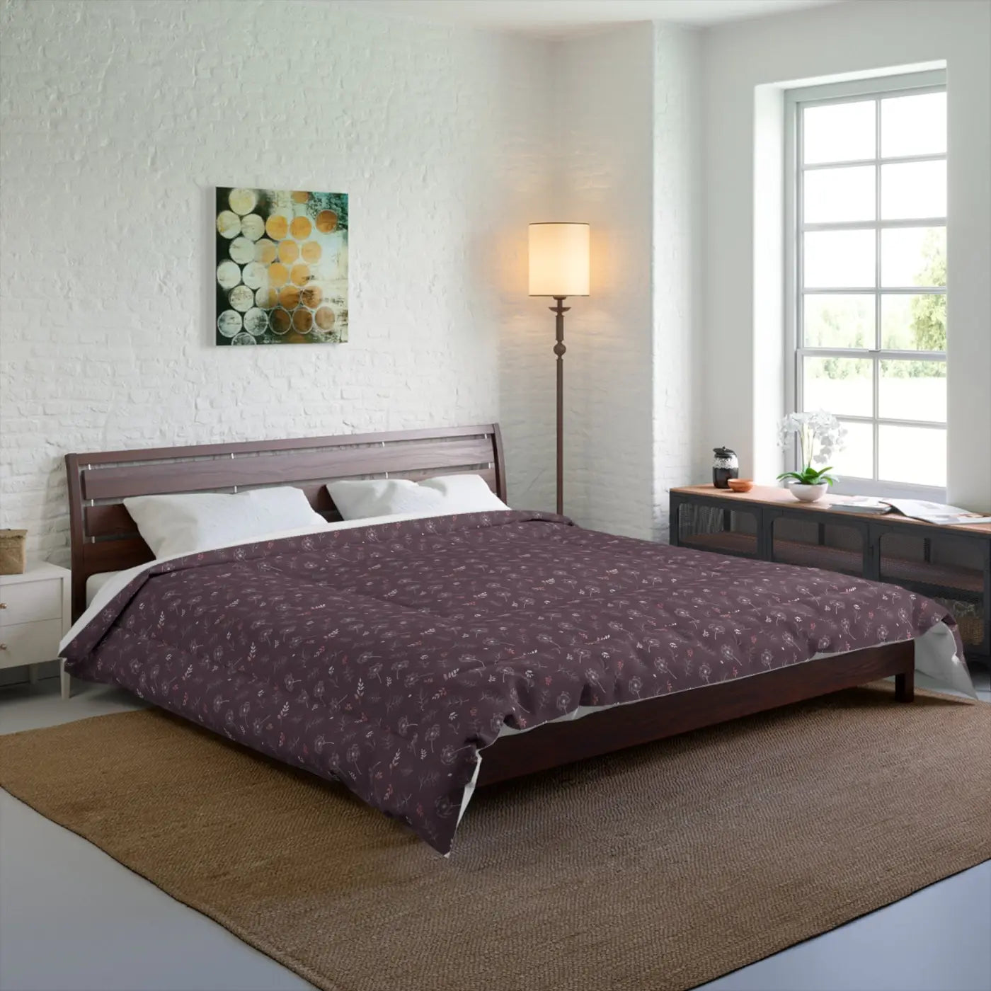 Luxurious Mauve Comforter - Dandelions Design - DipaliZ
