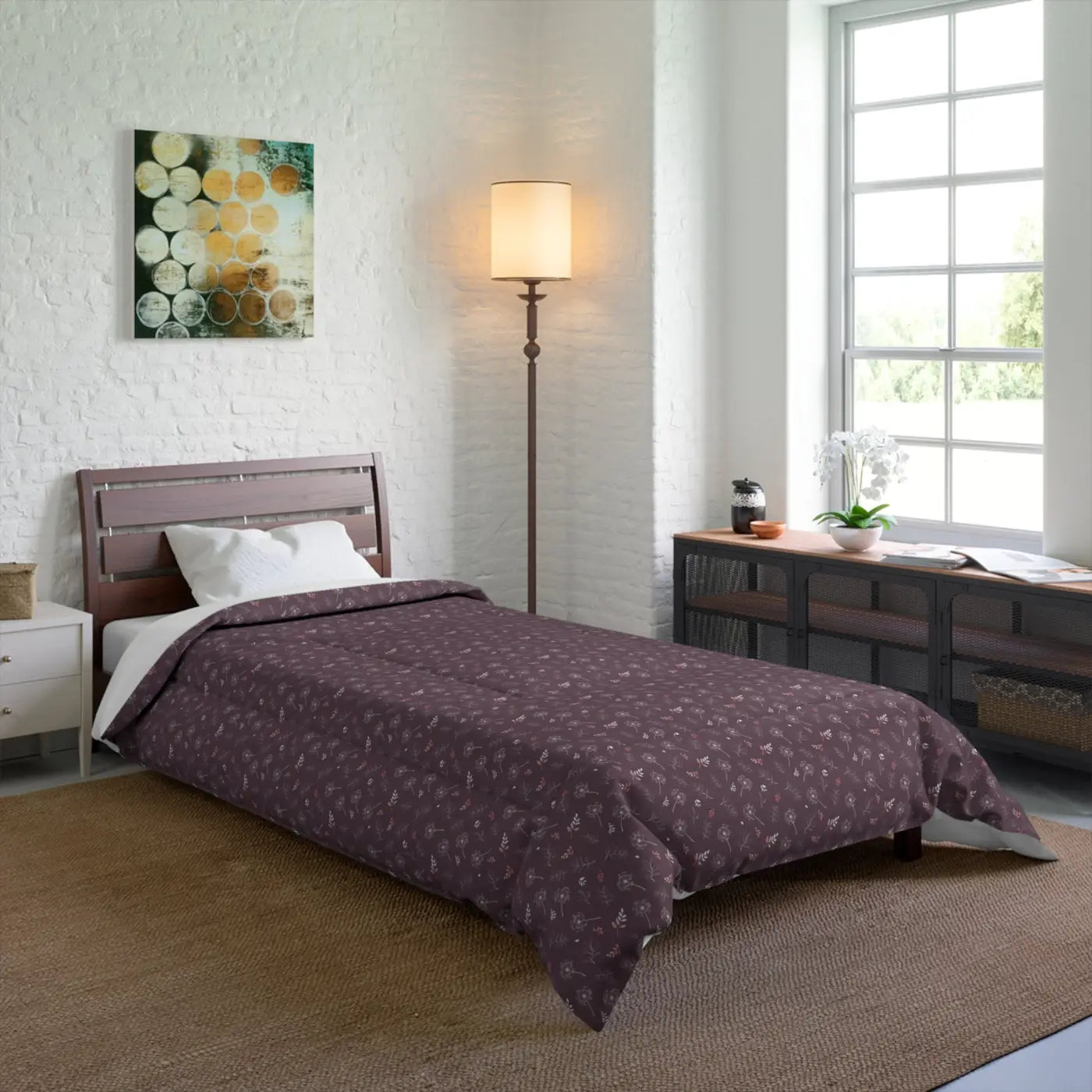 Luxurious Mauve Comforter - Dandelions Design - DipaliZ