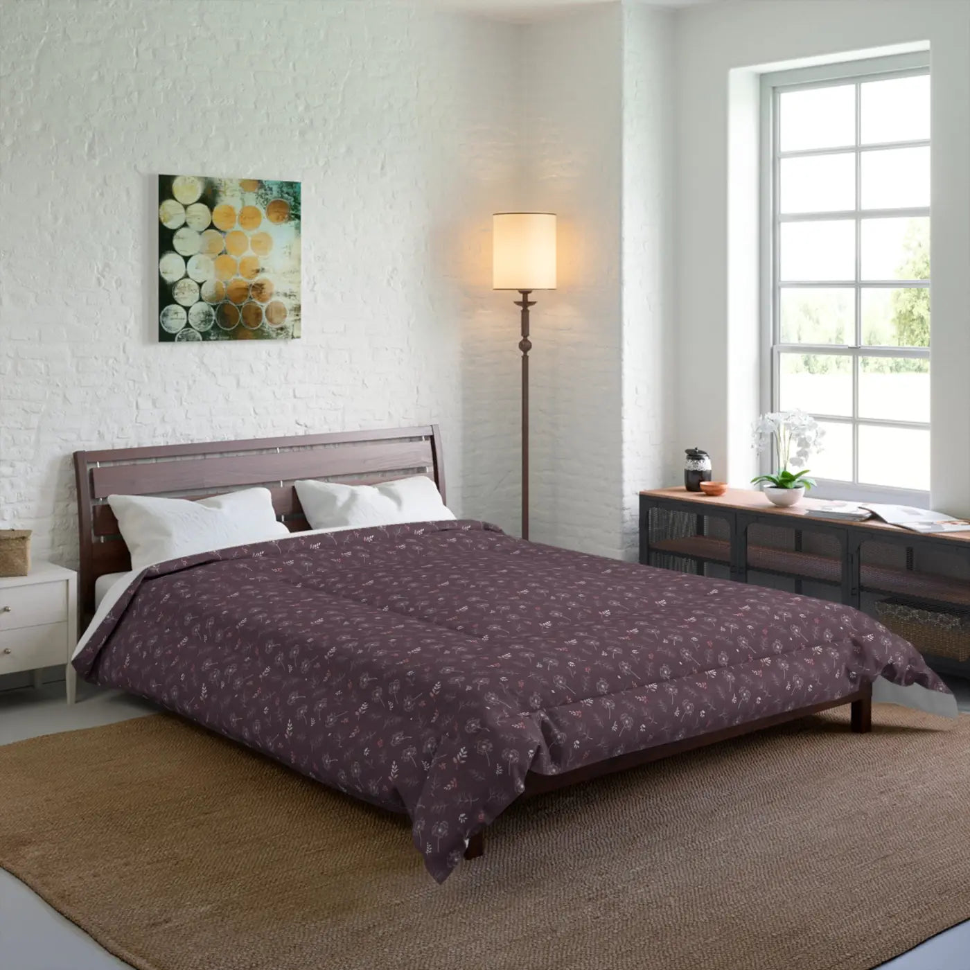 Luxurious Mauve Comforter - Dandelions Design - DipaliZ