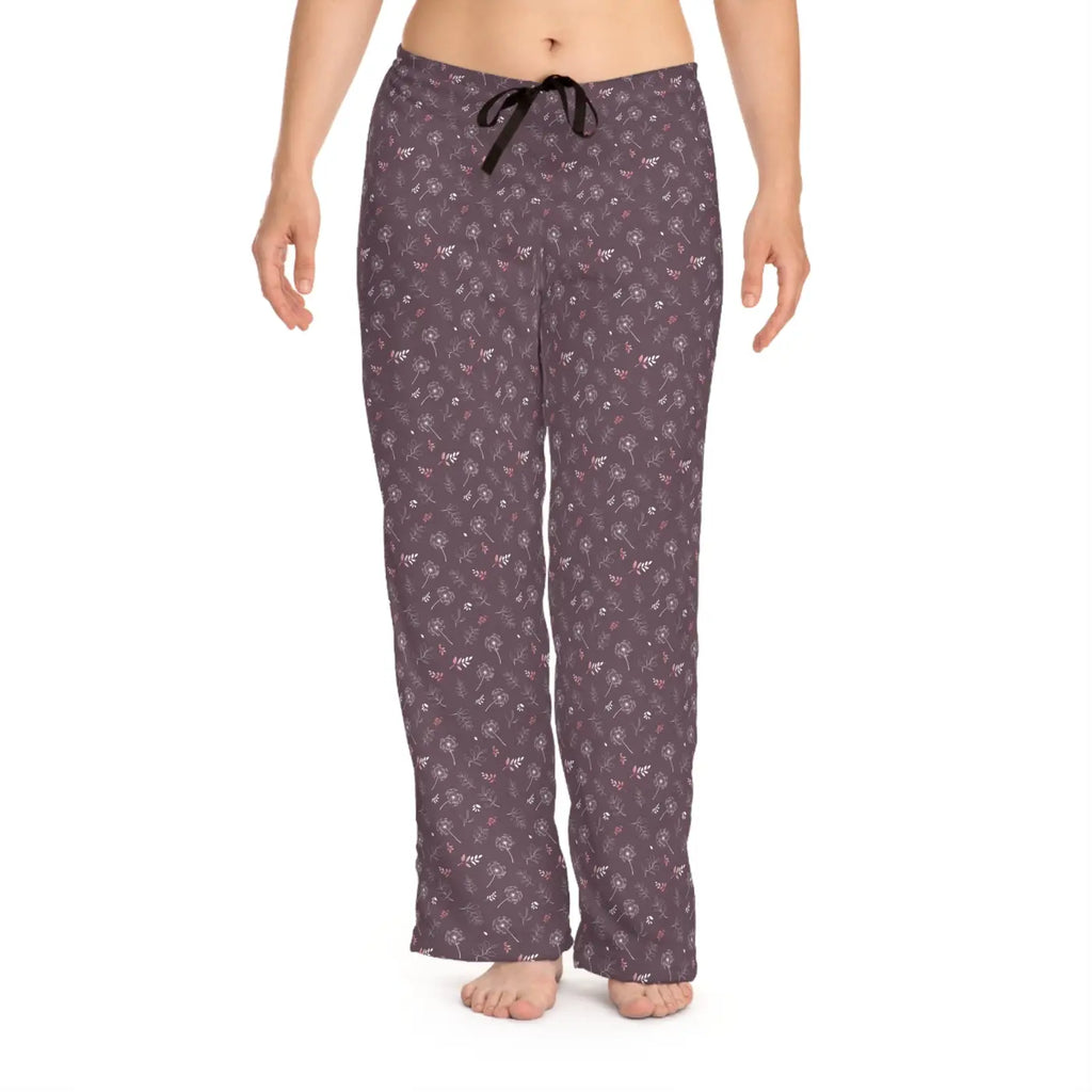 Soft Mauve Womens Pajama Pants - Dandelion Print - DipaliZ