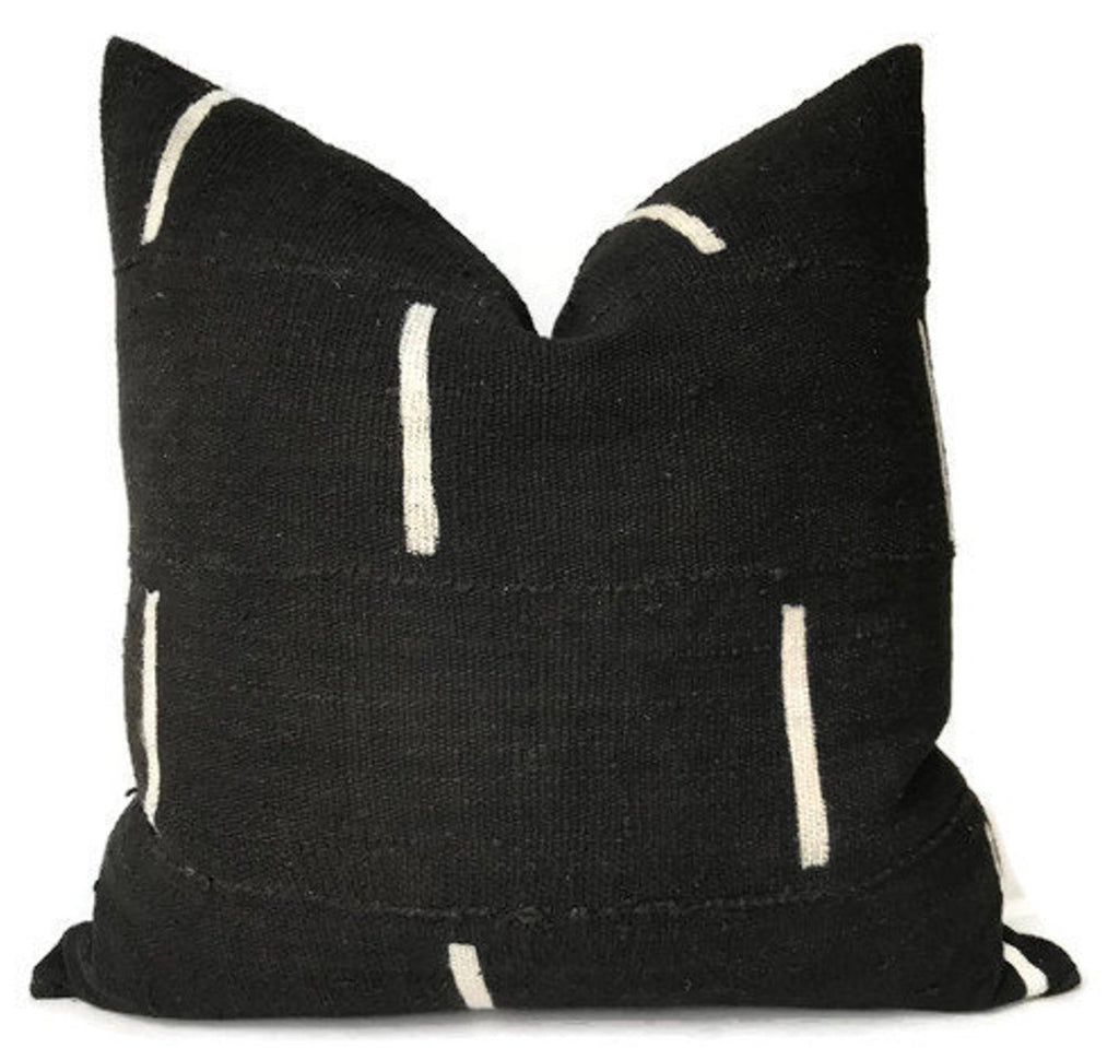 Dashes Print Mudcloth Pillow Cover in Black
