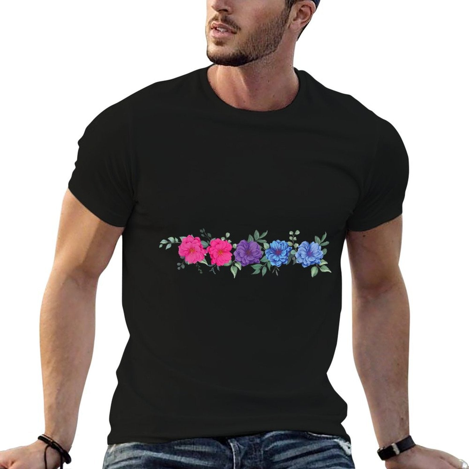 Floral Bisexual Pride, Boho LGBT, Cute LGBTQ Flowers  Trendy Pattern T-Shirt