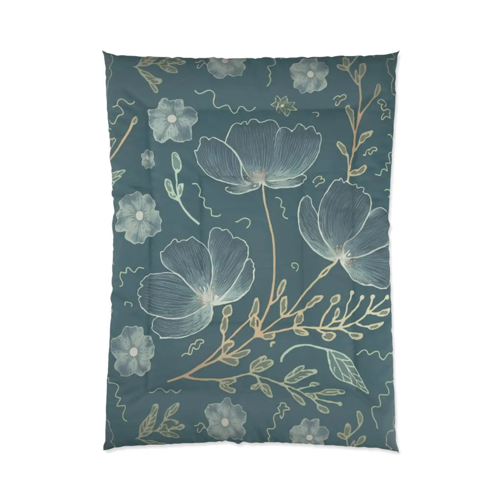 Soft Teal Comforter - Delicate Flowers for Cold Days - DipaliZ