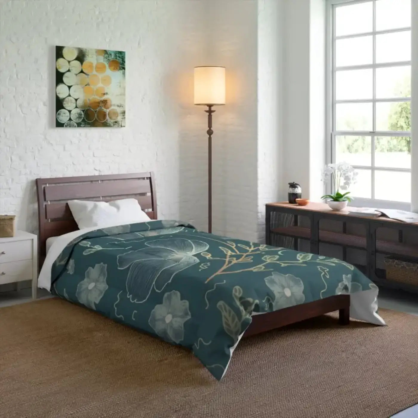 Soft Teal Comforter - Delicate Flowers for Cold Days - DipaliZ