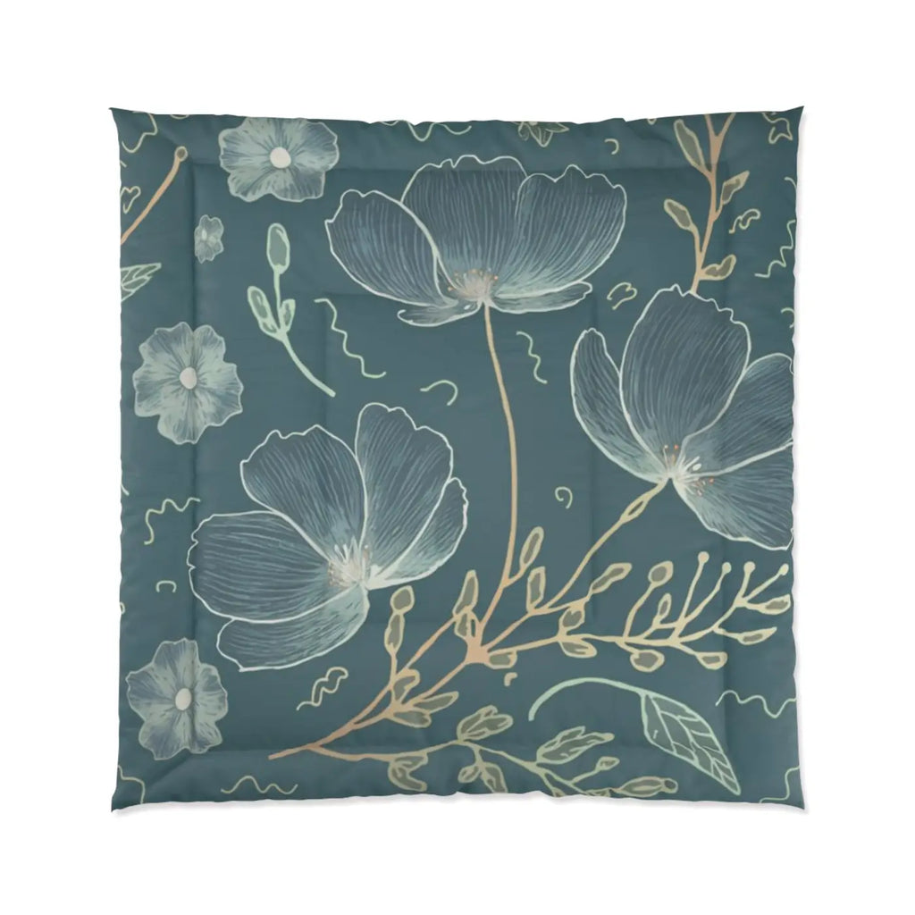 Soft Teal Comforter - Delicate Flowers for Cold Days - DipaliZ