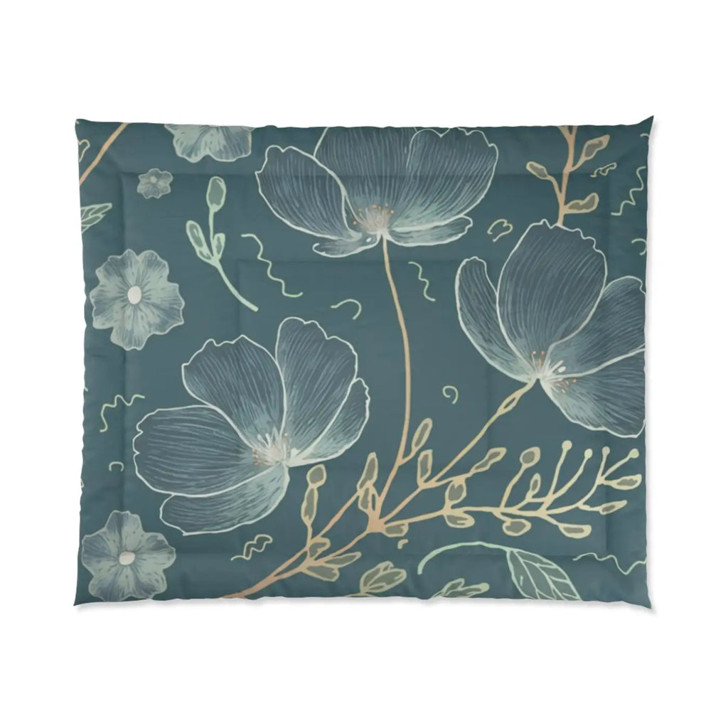 Soft Teal Comforter - Delicate Flowers for Cold Days - DipaliZ