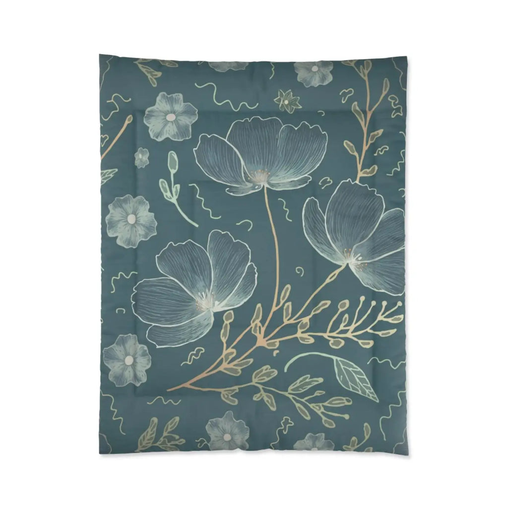 Soft Teal Comforter - Delicate Flowers for Cold Days - DipaliZ
