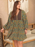 V-Neck Balloon Sleeve Printed Mini Dress