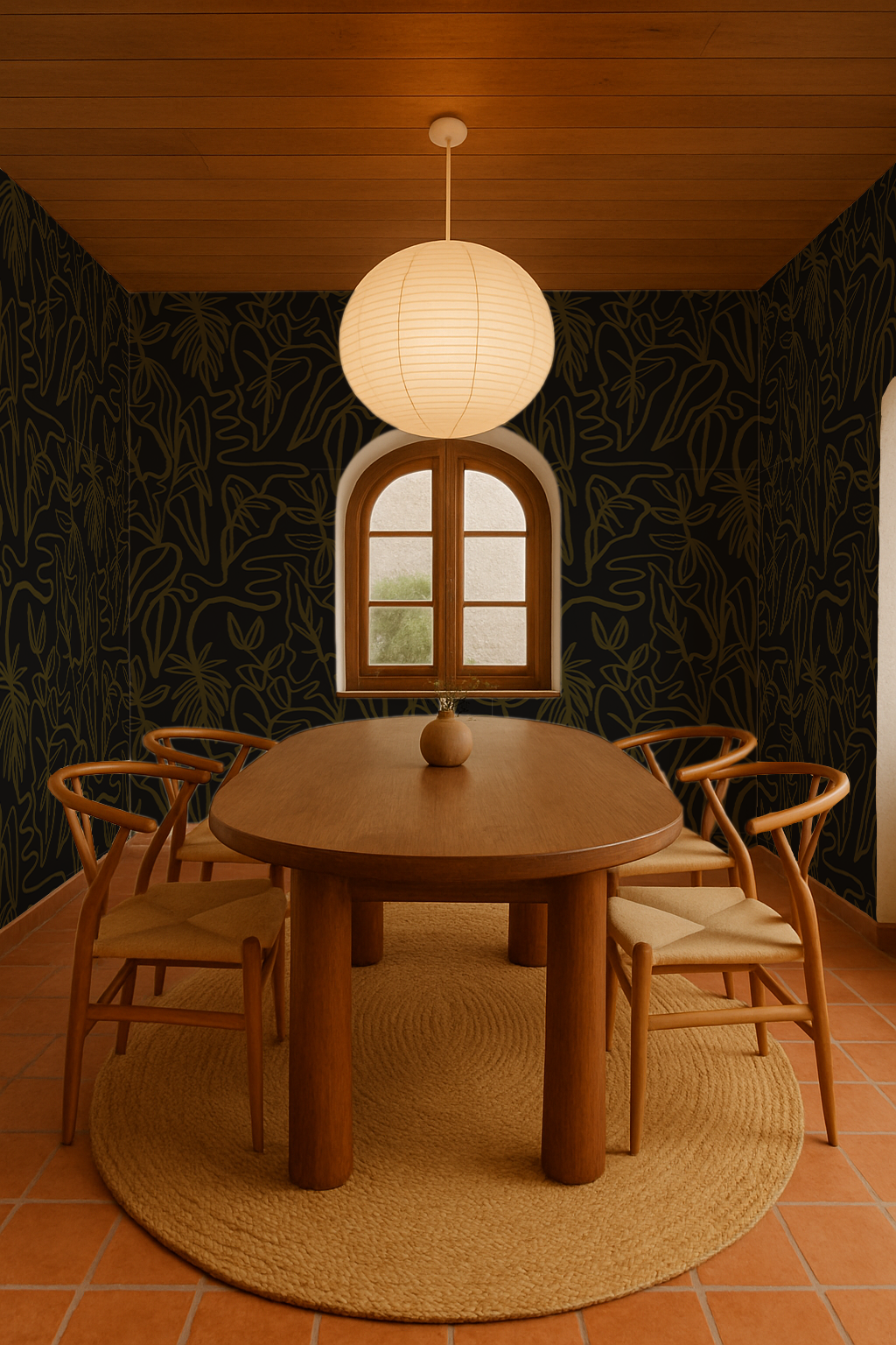 Inked Foliage Wallpaper, black & olive green