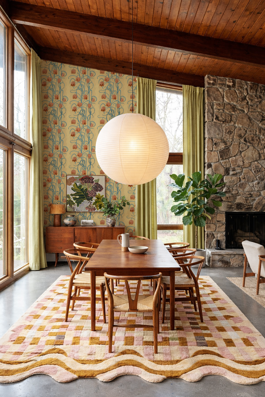 Campanas Wallpaper, butter yellow and slate blue