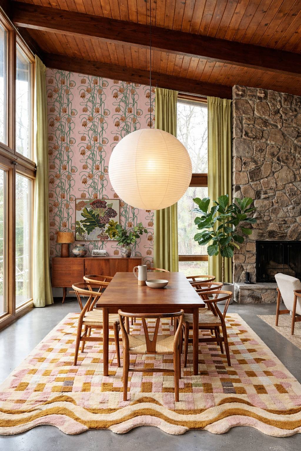 Campanas Wallpaper, dusty pink and orange