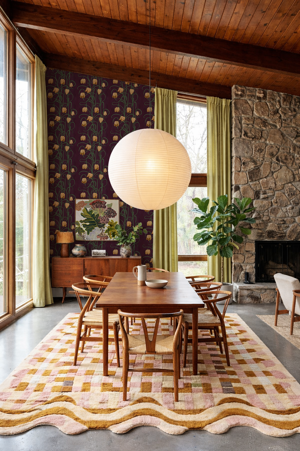 Campanas Wallpaper, eggplant and toffee
