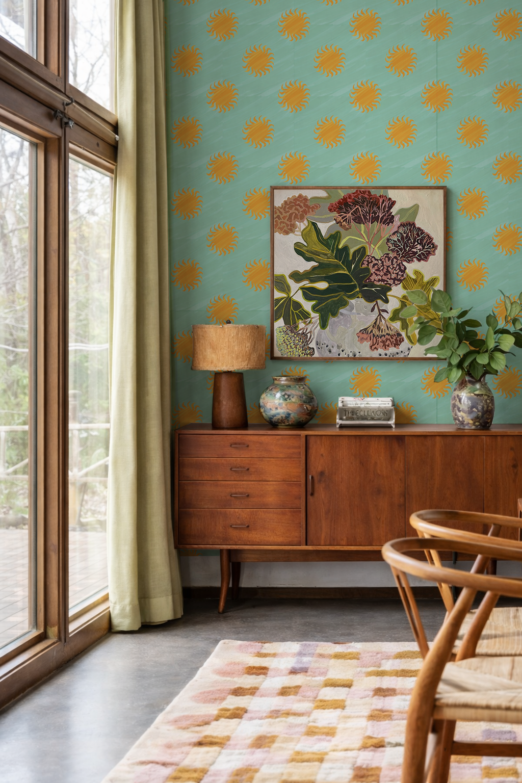 Sol Wallpaper, mint and yellow