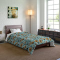 Vibrant Teal Comforter - Orange Flowers Polyester - DipaliZ