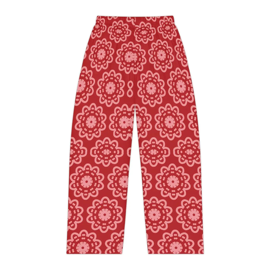Floral pattern on red, Women's Pajama Pants (AOP)