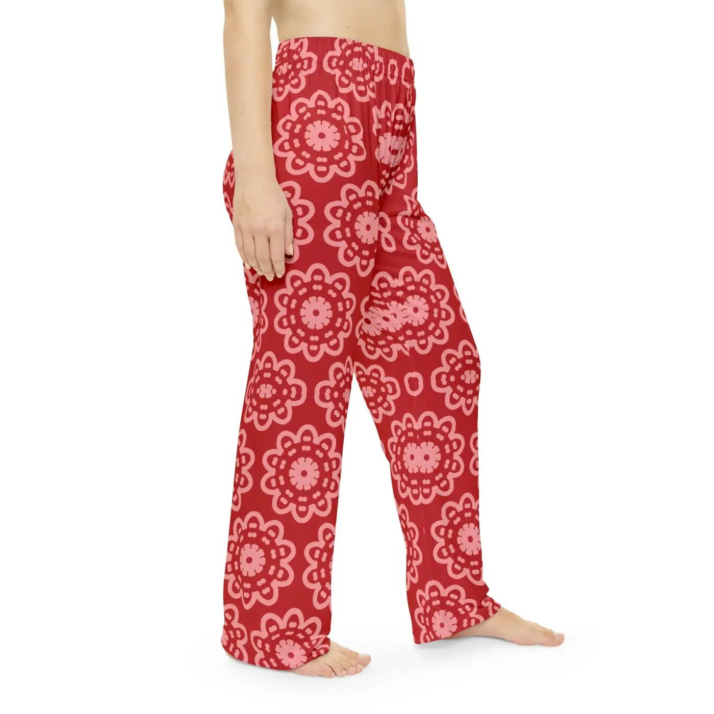 Floral pattern on red, Women's Pajama Pants (AOP)