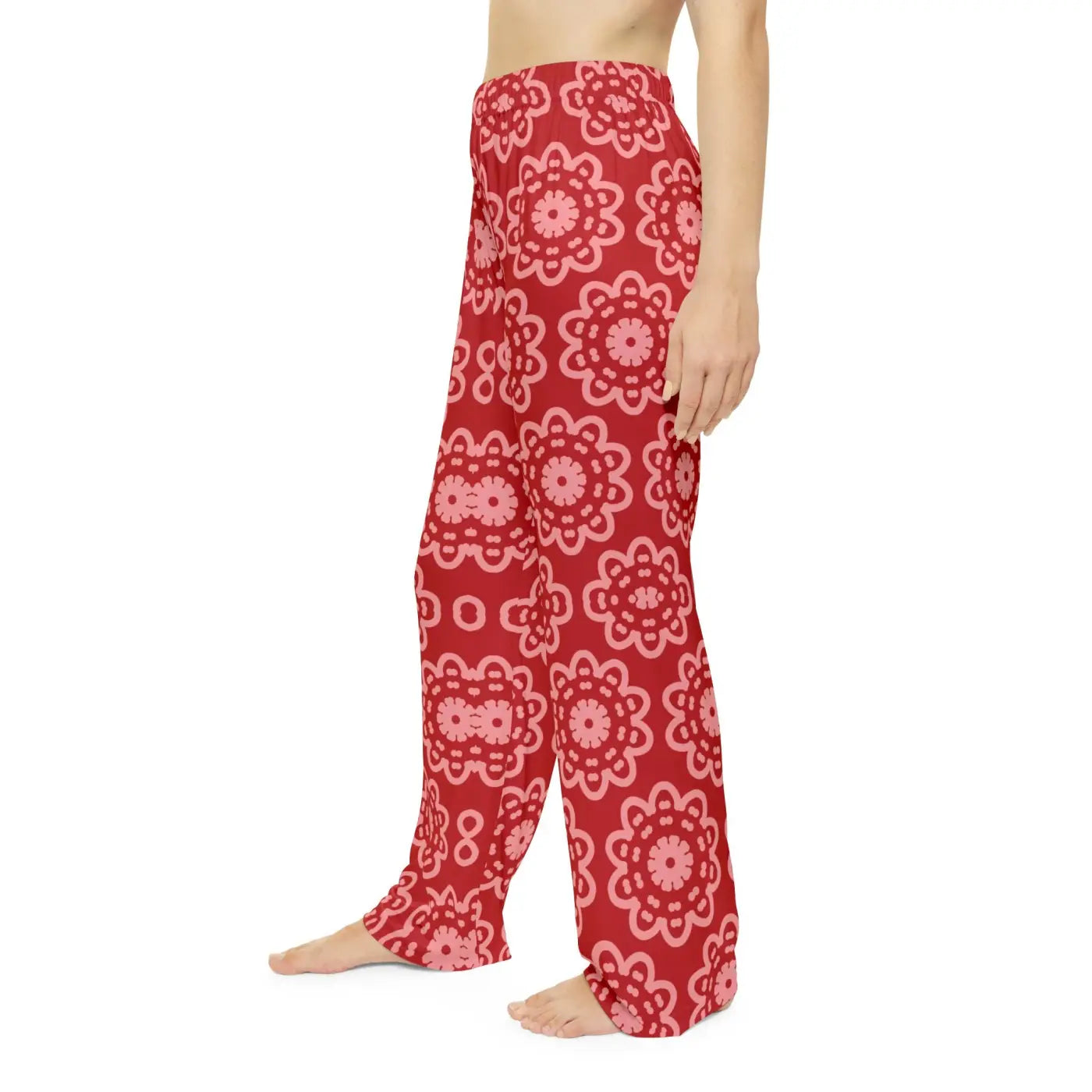 Floral pattern on red, Women's Pajama Pants (AOP)