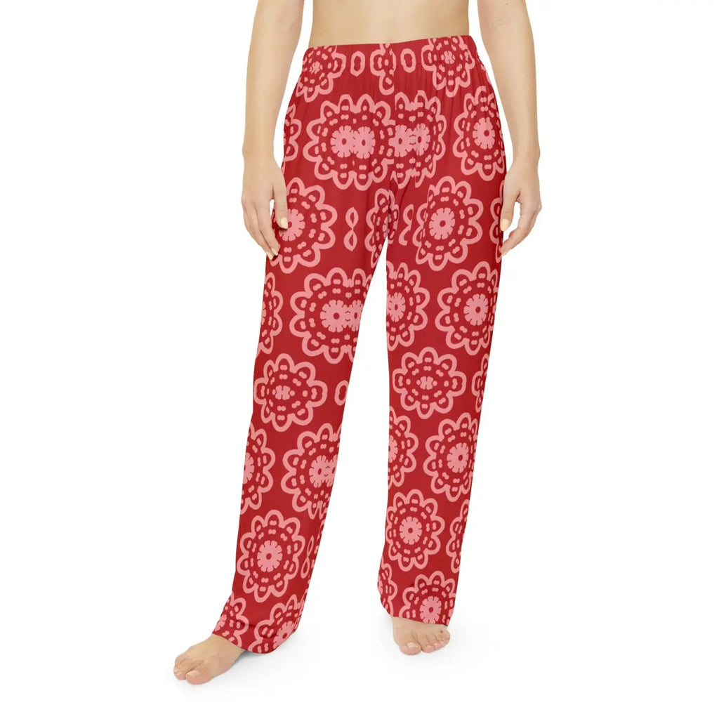 Floral pattern on red, Women's Pajama Pants (AOP)