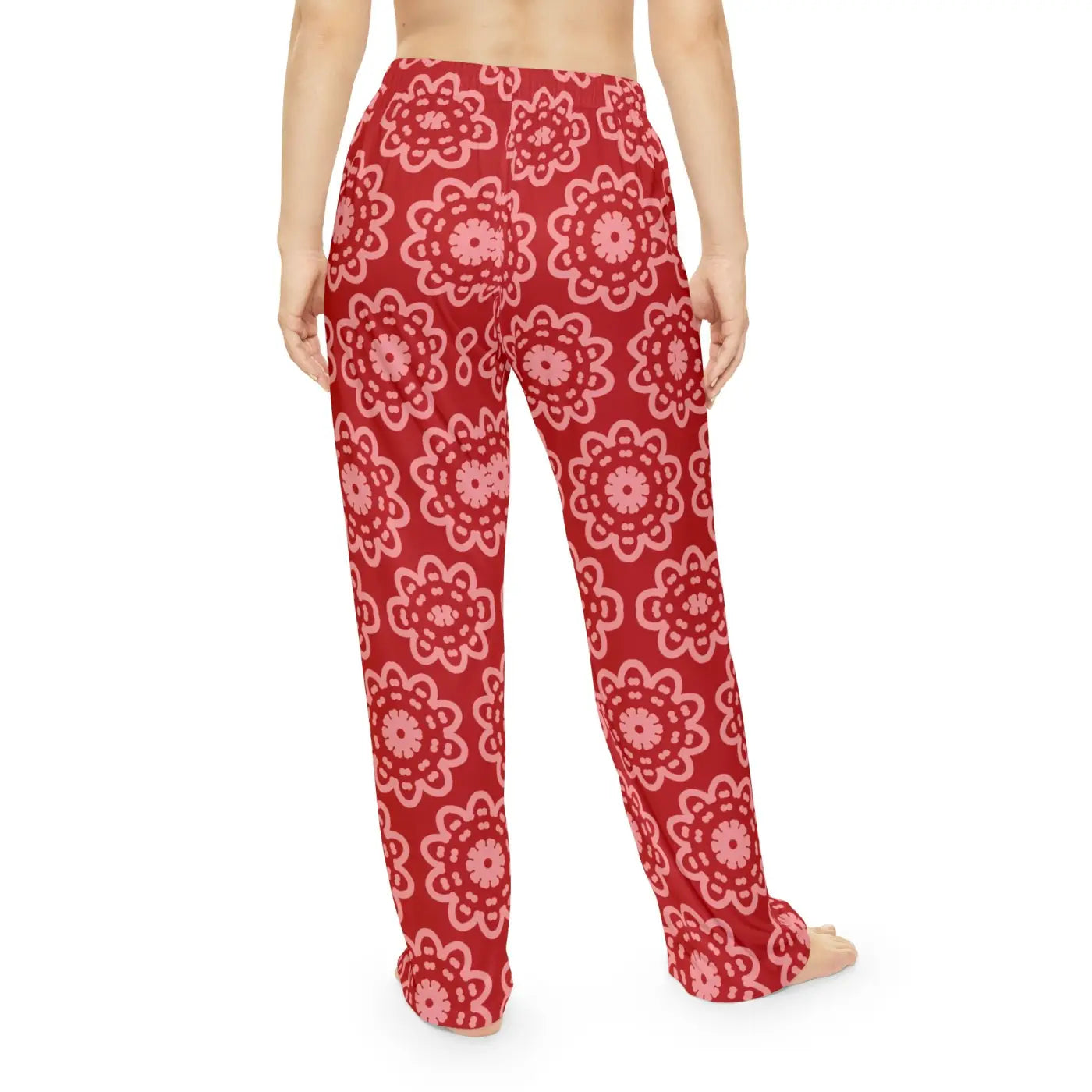 Floral pattern on red, Women's Pajama Pants (AOP)