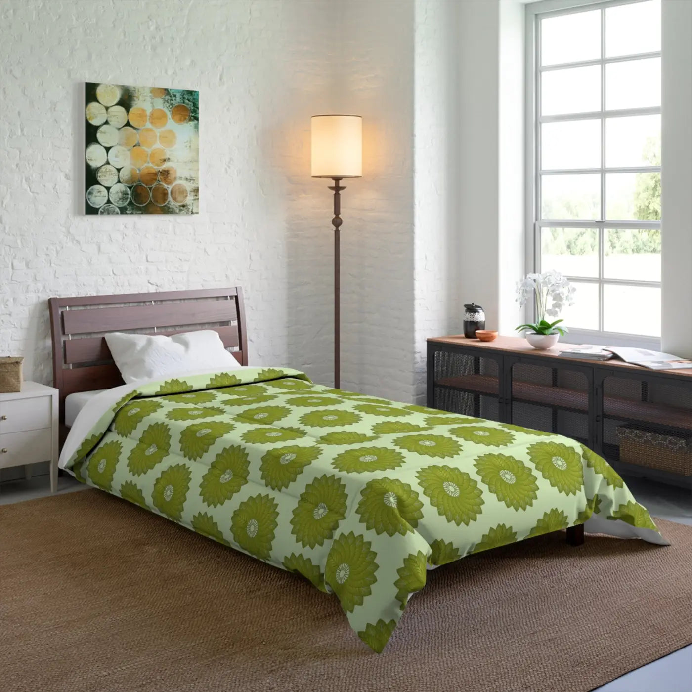 Sustainable Green Leaves Comforter - Cozy Bedding - DipaliZ