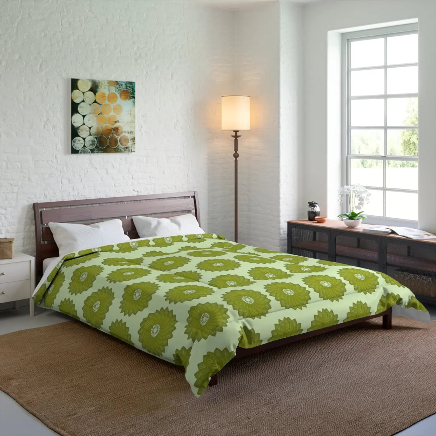 Sustainable Green Leaves Comforter - Cozy Bedding - DipaliZ