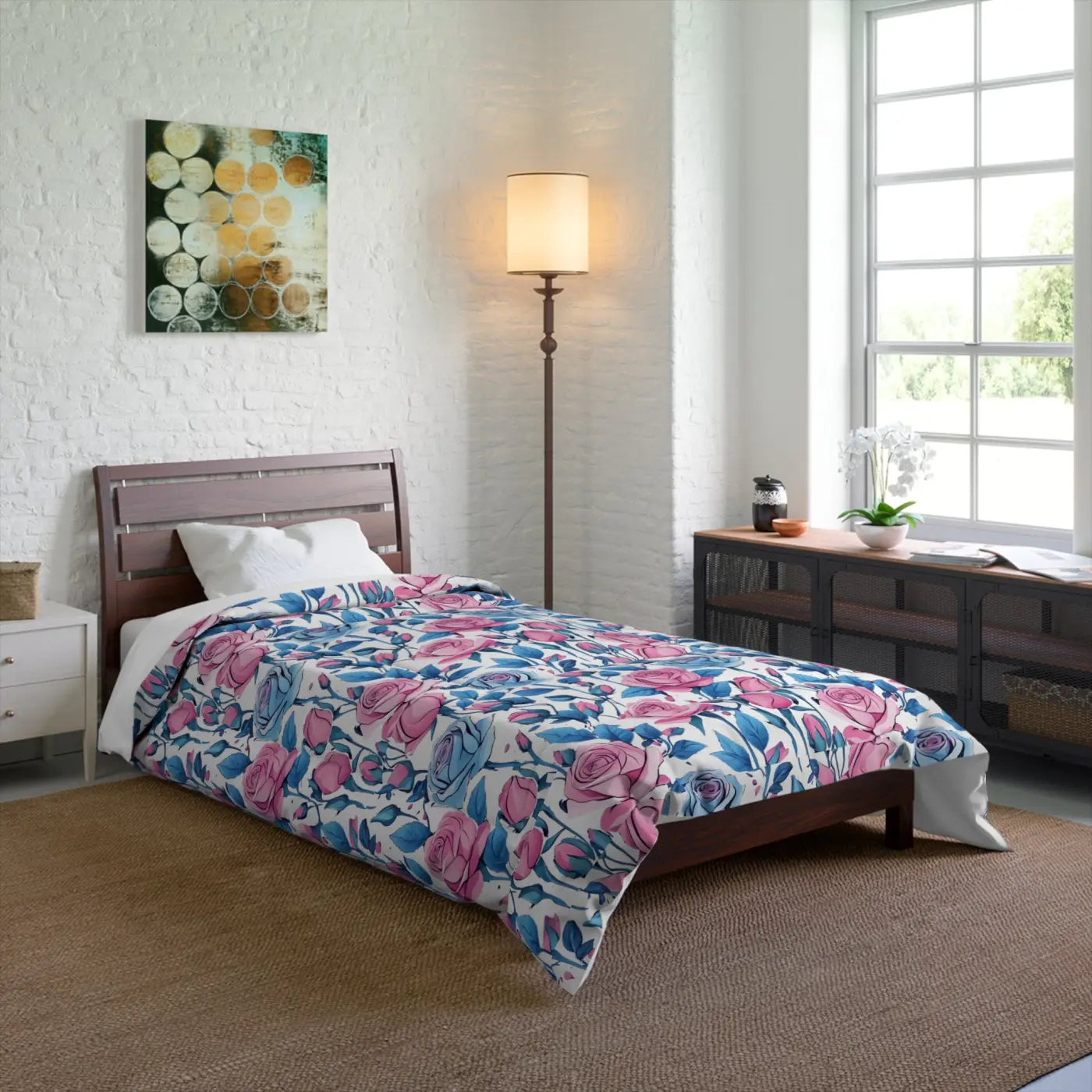 Cozy Blue Roses Pattern Comforter Lightweight - DipaliZ