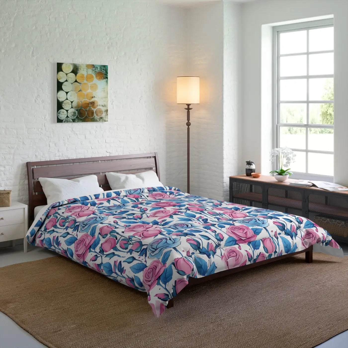 Cozy Blue Roses Pattern Comforter Lightweight - DipaliZ