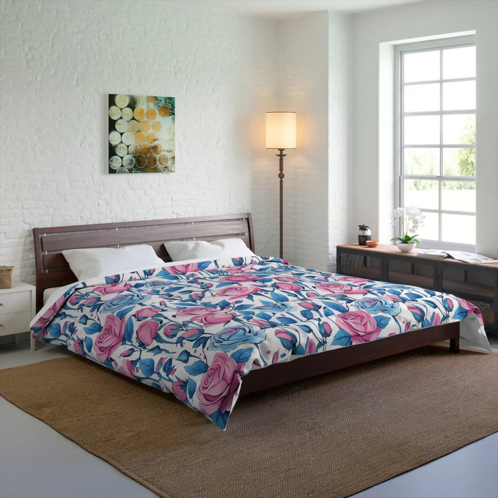 Cozy Blue Roses Pattern Comforter Lightweight - DipaliZ
